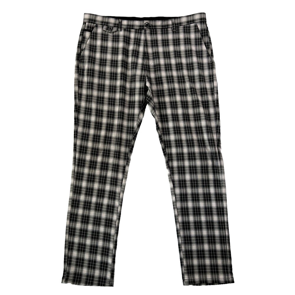 Suslo Couture Men’s Black/White Plaid Pants 40/32 Well Made Slimming